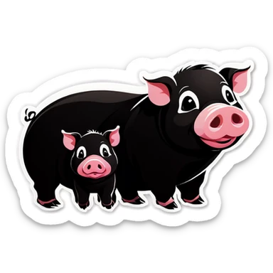 cute black pig couple and their one baby  sticker