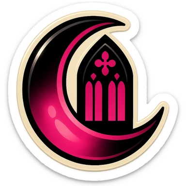 gothic moon, black and pink, retro stickers style sticker