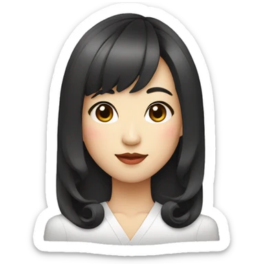 asian lady with a rectangular face shape, round nose, korean bangs and long curls sticker