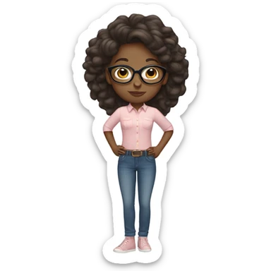 Brown girl with clear glasses and light pink shirt and blue jeans sticker