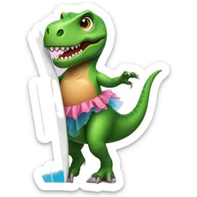 T-rex wearing a tutu on a surfboard sticker