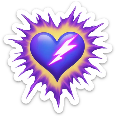 blue heart with purple lightning all around it sticker