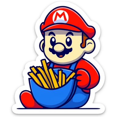 Mario eating french fries sticker