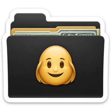 A minimal emoji-style icon of a matte black folder, slightly open, with a simple finance logo on the front symbolizing credit growth, stability, and money management, clean lines, subtle shading, and a professional, organized vibe. sticker