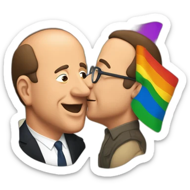jerry seinfeld and george costanza kissing under a pride flag sticker