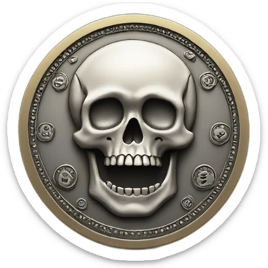A coin with patterns with a small skull in middle sticker