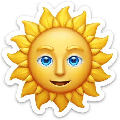 A strong burly handsome sun emoji with big bright strong blue eyes glowing handsomely and strongly sticker