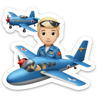 Blonde short hair boy flying a plane into a tower sticker