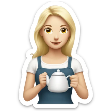 Blonde girl making tea with a white kettle sticker