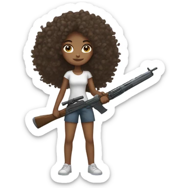 girl with curly hair with weapon sticker