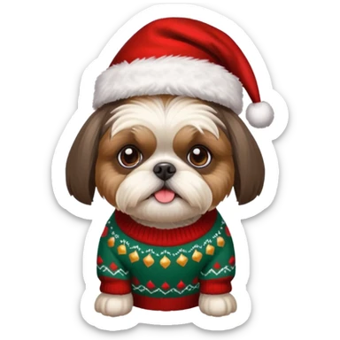 Small all OVER dark grey faced shih tzu christmas sweater hat sticker