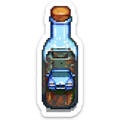 a BMW car inside a glass bottle, pixel art style sticker