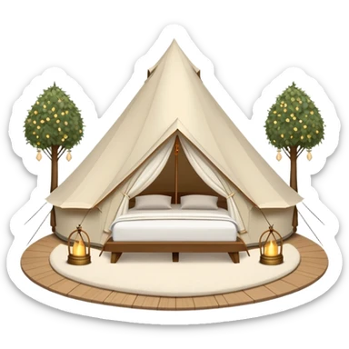 luxury glamping bell tent with chandeliers and plush bedding sticker