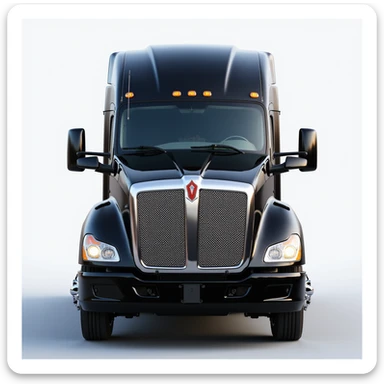2025 Kenworth T680 semi truck, black, front view, close-up, realistic style sticker
