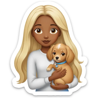 black girl with long blonde hair holding dog in arms sticker