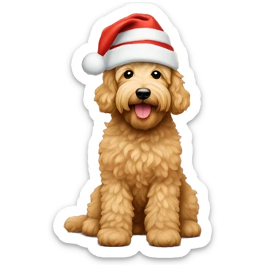a golden doodle with a beige christmas hat on and mini uggs on his feet sticker