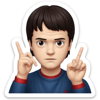 Eddie the freak from stranger things with his iconic hand sign like this "🤟" behind his head sticker