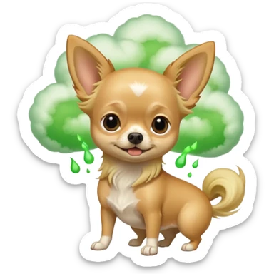 Blonde long hair chihuahua with green fart cloud sticker