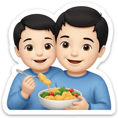 eating food well baby with happy face black hair girl and boy sticker