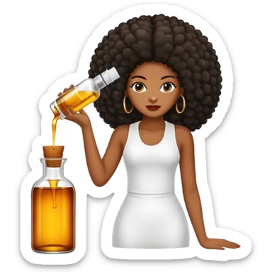 Serum Bottle of hair growth oil. Label has black woman with long afro hair. sticker