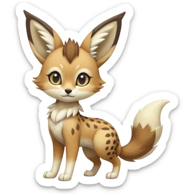 Big-eared big-eyed cute realistic animalistic feral digitigrade 4-legged anime-styled Meloetta-Eevee-Sergal-Serval-hybrid-fusion-creature-animal, full body sticker