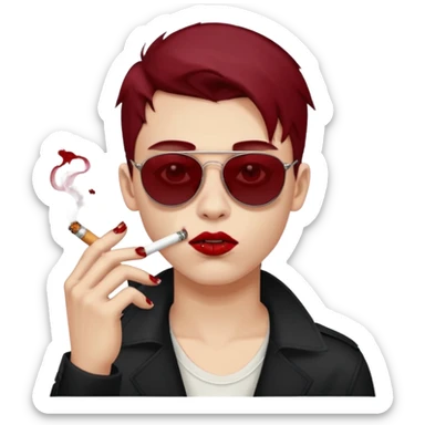 boy high fashion model with piercing sunglasses blood smoking cigarette sticker