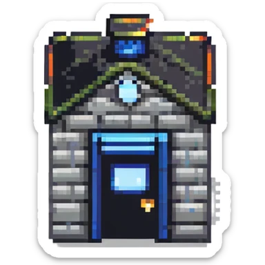 tiny simple police station building icon, modern colors, minimal details, small size sticker