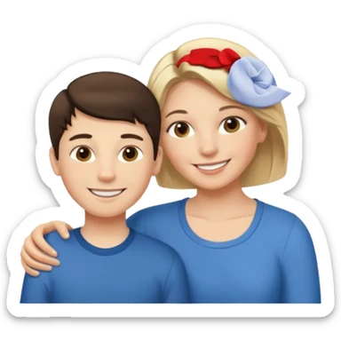 Matka brunetka se raduje se svým dvanáctiletým blonďák synem sticker