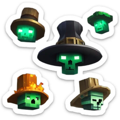 Pixel Minecraft Fedora Halloween Witcher Skeleton Diamond Obsidian Emerald Flame Shiny Glow Reward Legendary Unique Epic Mystery sticker