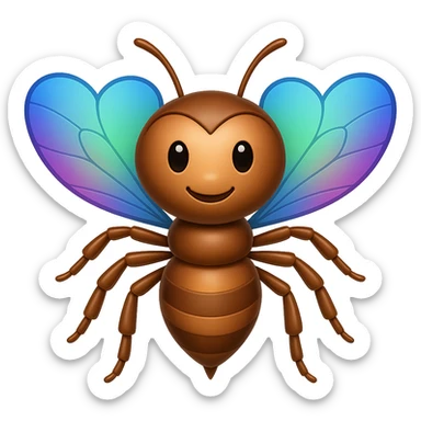 Make the bug with heart-shaped wings more cartoonish in the style of apple emojis, with a rounder body and big eyes, keeping the apple emoji style look. sticker