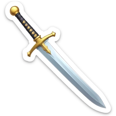 Clash of Clans aesthetic: Cinematic Playful 3D Isometric Sword Emoji, rendered in a 3D vector-style similar to standard emojis with minimal shading and bold, simplified shapes. A compact, distinct form with signature details, softly glowing with a fantasy RPG magic charm. Simplified yet unmistakably iconic, highly detailed and consistent, glowing with a soft radiance and high shine. Stylized with a touch of heroic grandeur and a soft glowing outline, capturing the essence of a beloved gaming relic with a friendly, playful manner! sticker