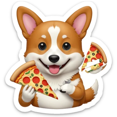black tri-color corgi with pizza sticker