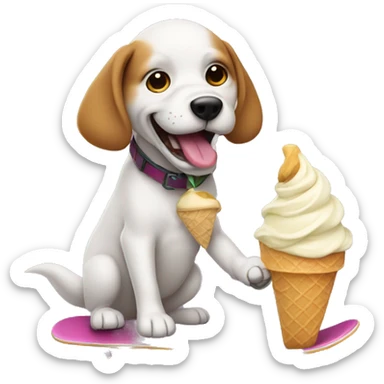 dog eating ice cream on skateboard sticker