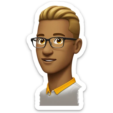 18 year old light skinned wearing saffron polo shirt, with slick back hair, and reading glasess  sticker