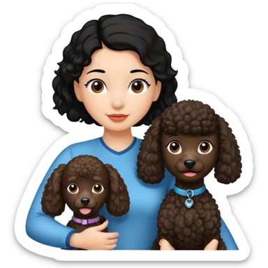 Ponytail black hair girl with brown Poodle say goodbye  sticker