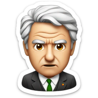 Angry Italian prime minister with a peach sticker