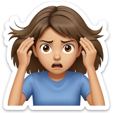 
The girl runs her hands down her hair and is very surprised and angry, her hands are down at the tips, she is tearing her hair straight, she is angry, she is in shock sticker