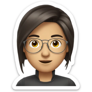 Uzbek teenager, dark brown a bit shiny hair with thin metal view glasses sticker