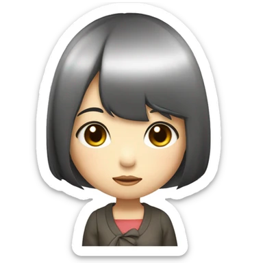a cute Japanese little girl, with a straight-bob black hair, puffed cute face, her hands touching her left cheek, sad face looking down thinkig sticker