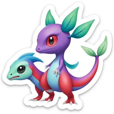 Purple-red-blue-white-gradients Meloetta-Larvitar-Axew-Grovyle-Pokémon-Fakémon-creature sticker