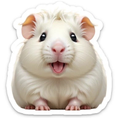Cinematic Cute Yawning White Guinea Pig Portrait Emoji, Head tilted slightly with a dramatic, wide-open yawn, revealing a soft, downy white coat with tiny drooping ears, round dark eyes barely open in drowsy contentment, Simplified yet irresistibly adorable features, highly detailed, glowing with a soft, cozy glow, high shine, relaxed yet expressive, stylized with a touch of whimsy, bright and endearing, soft glowing outline, capturing the essence of a sleepy yet affectionate guinea pig, so drowsy it feels like it could stretch right out of the screen and curl up for a nap! sticker