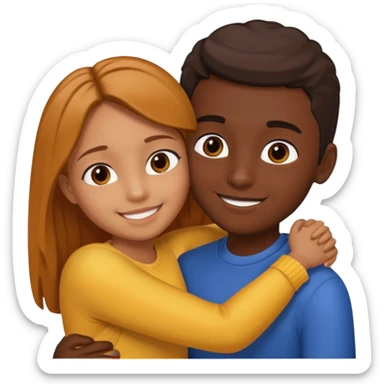 carmel girl and tall darkskin boy hugging  sticker