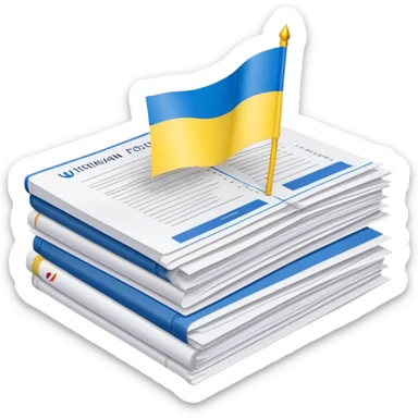 stack of official documents with Ukrainian flag sticker