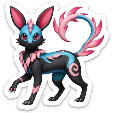 Salandit-Bayleaf-Sylveon-Umbreon-fusion-Pokémon-hybrid-creature  sticker