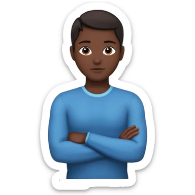 Minimalist human silhouette, upper body only, arms crossed, no facial features, solid dark shape, flat icon style, centered, transparent background sticker