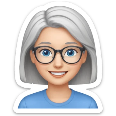 Grey haired emoji with blue eyes and glasses female young sticker