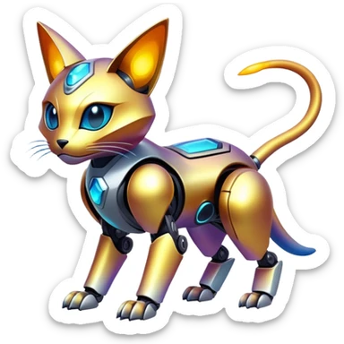  exotic nebula-gradient iridescent cyber-Protogen-Fakémon-Pokémon-Vernid-robot-feline-creature sticker