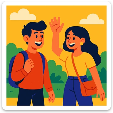 A young man and woman meeting for the first time sticker