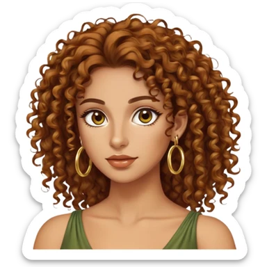 Attractive Greek woman with long curly amber-brown hair and gold hoop earrings sticker