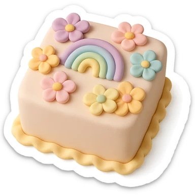 square fondant cake with rainbow flowers sticker